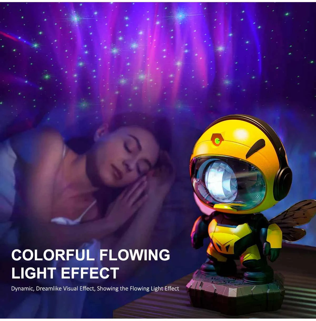 Bee Astronaut Galaxy Projector Star Projector Galaxy Night Light Starry Nebula Ceiling LED Lamp with Timer and Remote Kids Room