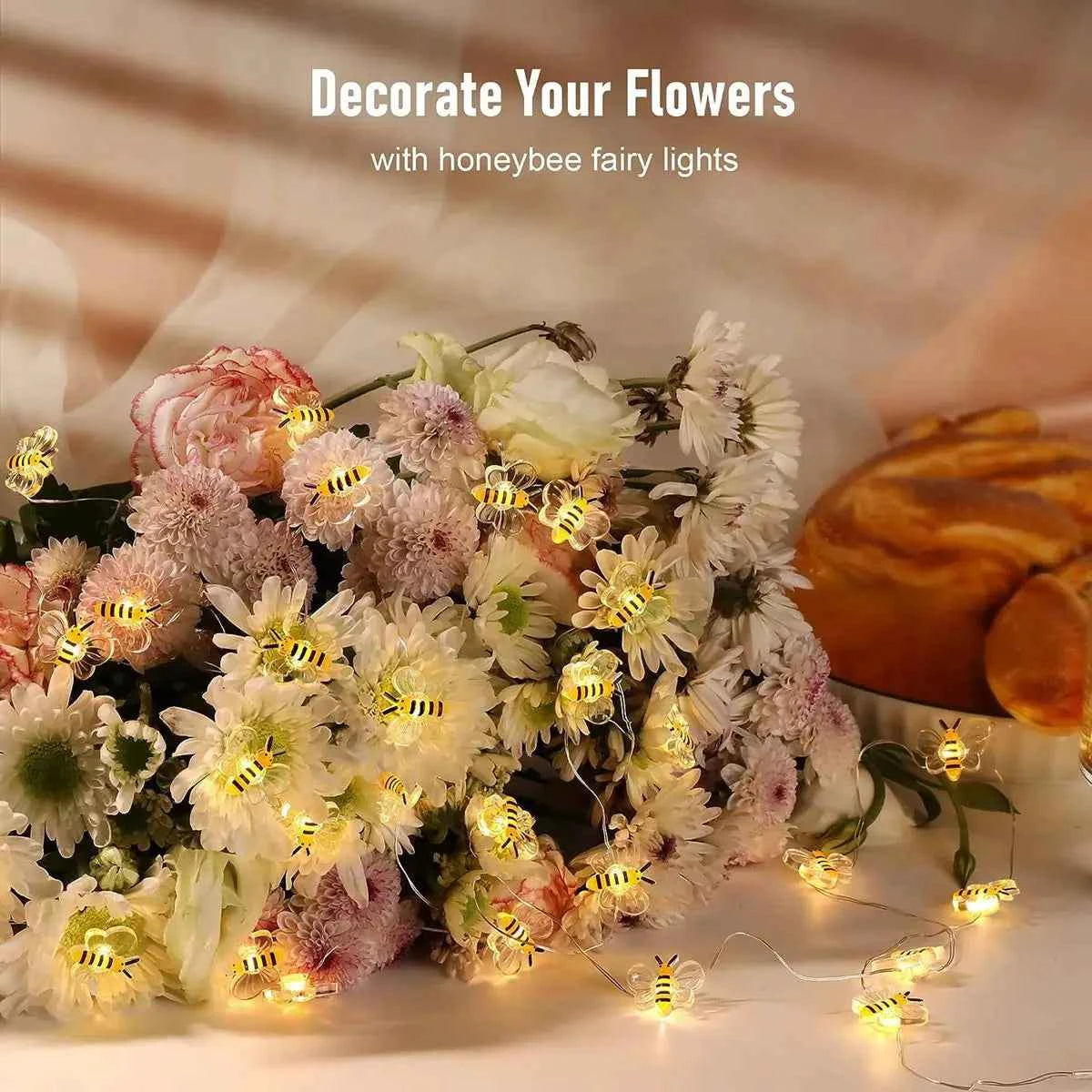 1Pack Bee Lights Battery Operated Bee String Lights For Bedroom Plants Patios Party Wedding Xmas Decorative String Lights