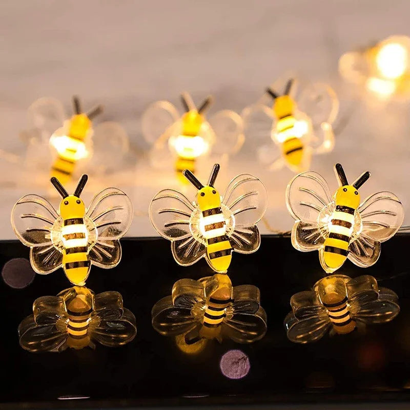 3/1M LED Bees Light String - Battery Powered Outdoor Waterproof Fairy Garland Lamp for Christmas, Festival, Garden, and Bedroom Decor