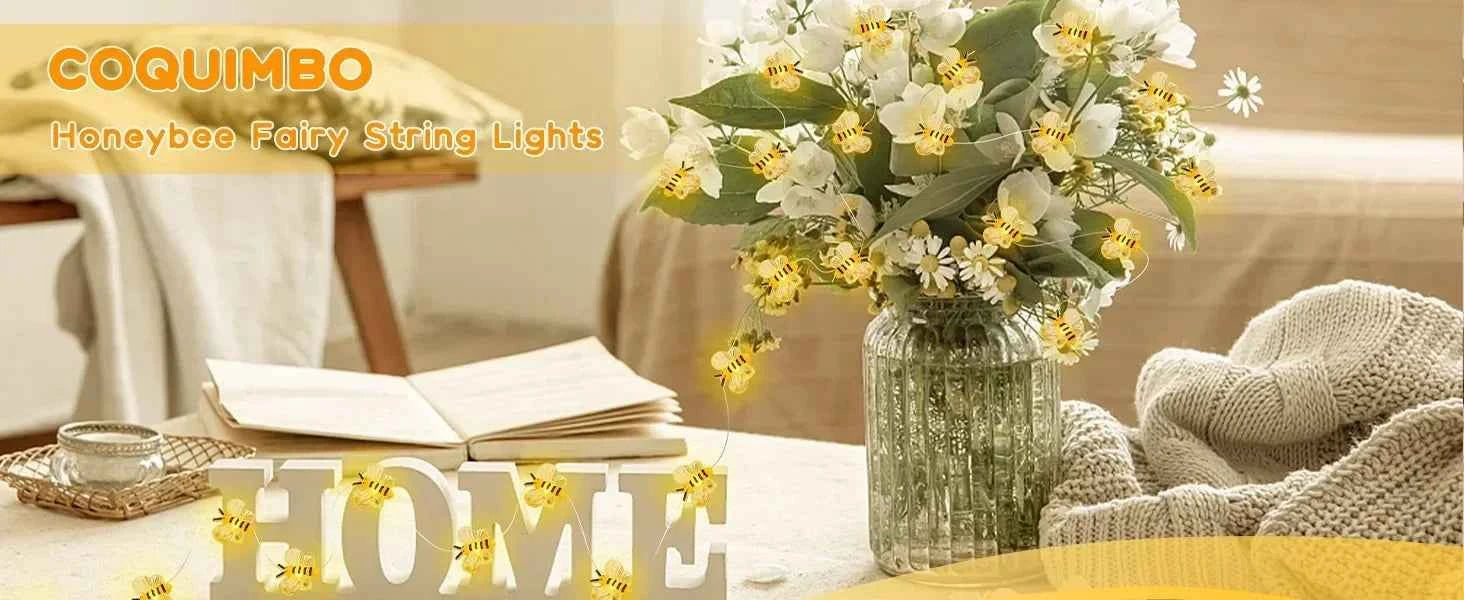 Honeybee String Lights Fairy Lights , bee  Decorations String Lights for Bedroom Plants Patios Party Wedding Party Xmas
