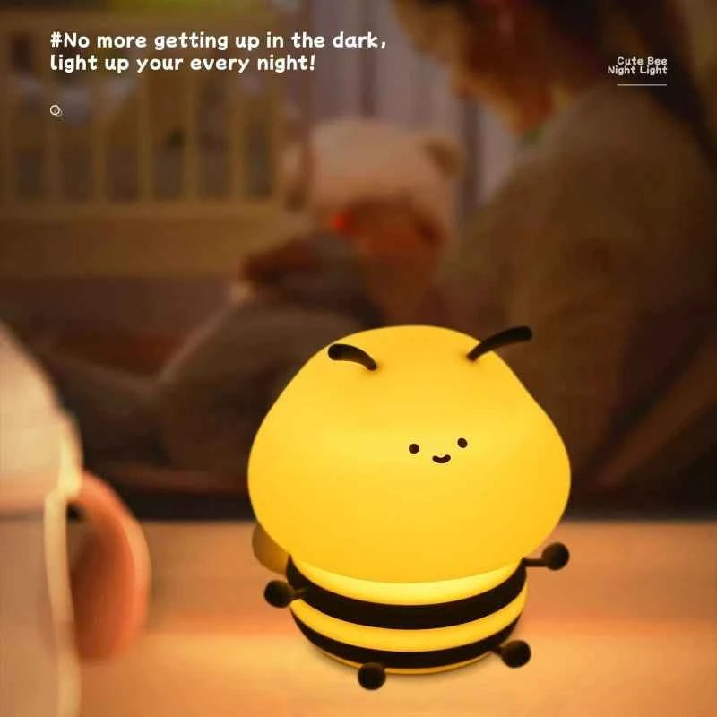 Cute LED Night light Bee Cartoon Animals Silicone Lamp for Children Kid Touch Sensor Timing USB Rechargeable For Birthday Gifts