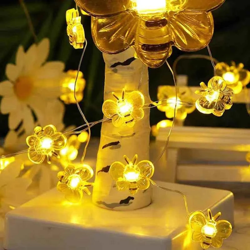 3/1M LED Bee Lights String Battery Powered Outdoor Waterproof Fairy Garland Lamp For Festival Christmas Garden Bedroom Decor