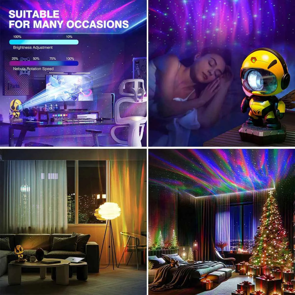 Bee Astronaut Galaxy Projector Star Projector Galaxy Night Light Starry Nebula Ceiling LED Lamp with Timer and Remote Kids Room