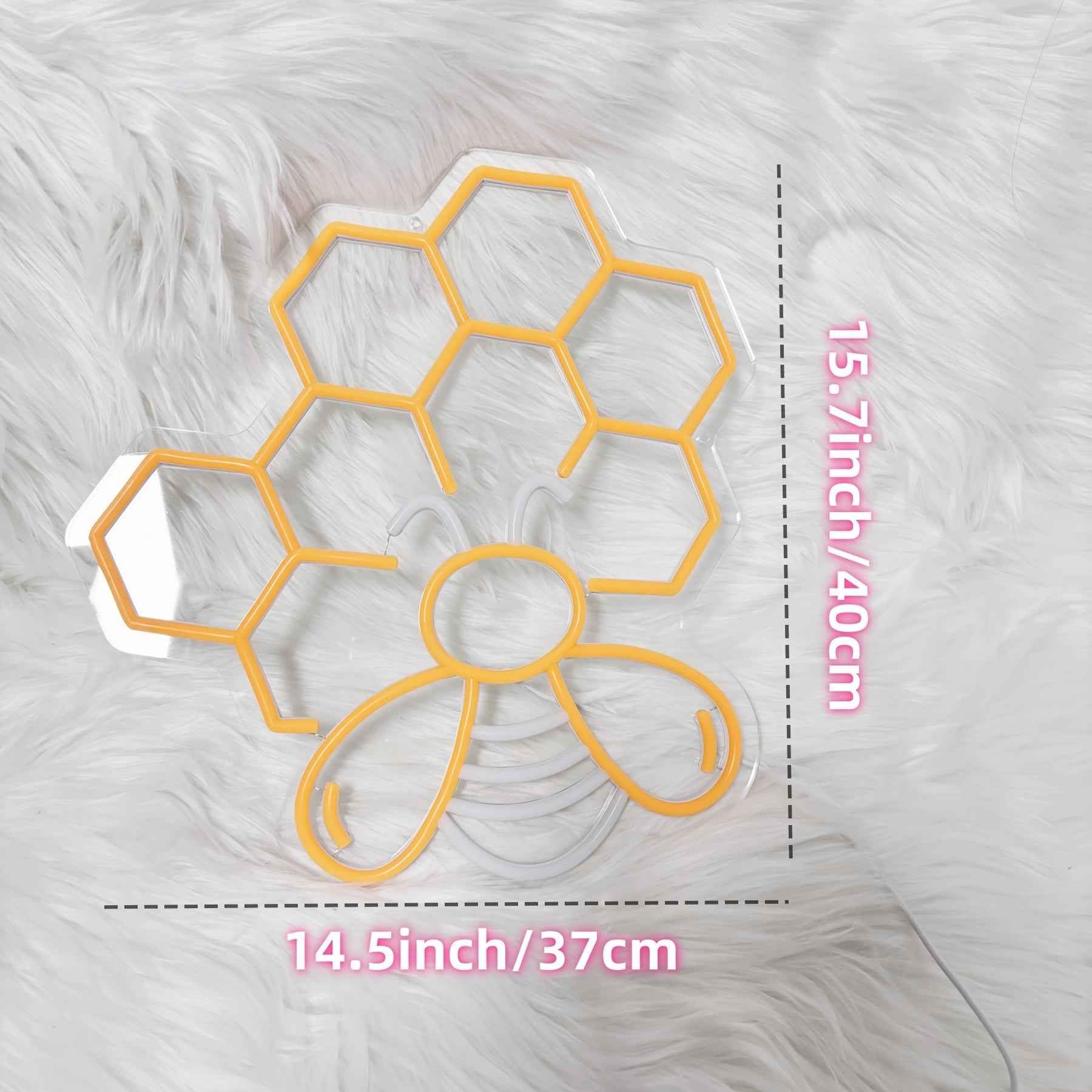 FOMZZE Cute Bee Neon Sign, USB Dimmable LED Light Up Sign, Creative Aesthetic Room Decor, with USB Light Compatible with Laptop, for Bedroom, Home Party, Birthday Gift, Wall Decor