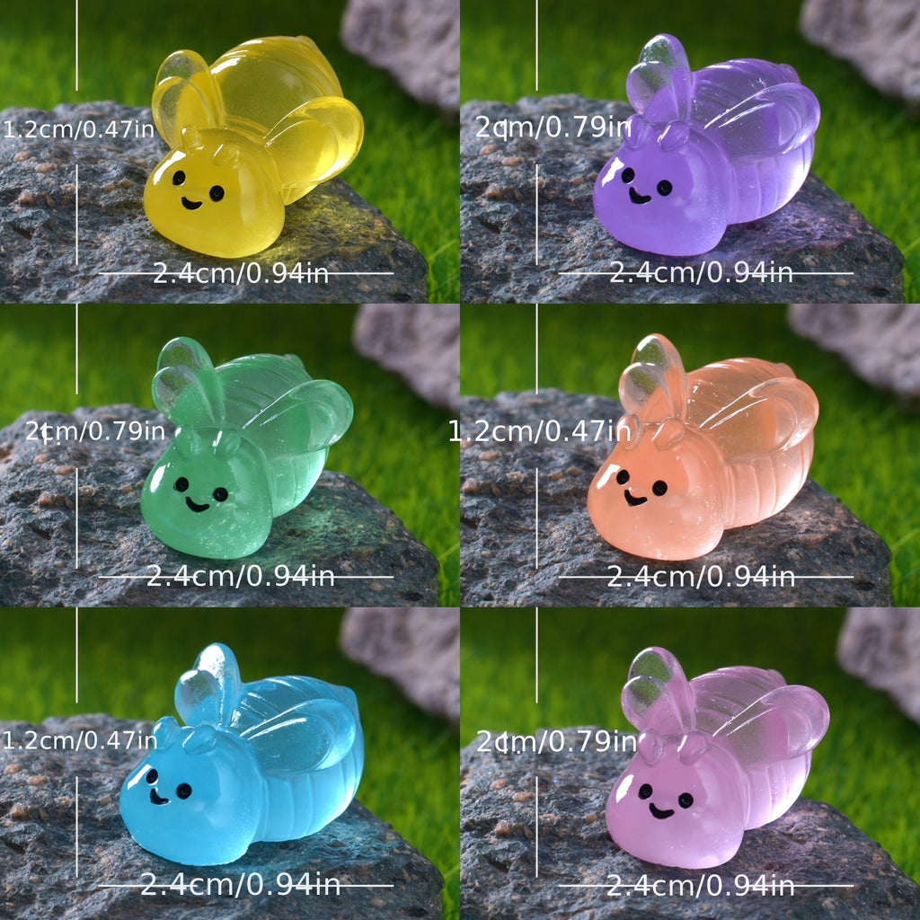 Miniature Craft Bees Light Glow Dark - Set of 6 DIY Decorative Bee Ornaments for Summer Parties and Home Decor