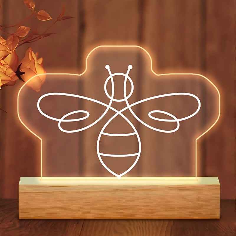 2D Flat, 1pc Handmade Bee-Themed Acrylic Night Light with RGB LED Glow - Bohemian Bedside Lamp, Cute Bee-Shaped Bulb Room,, Birthday Gift, Low-Voltage Lighting (Warm White/Cool Blue) - Beekeeper's Lamp Decor