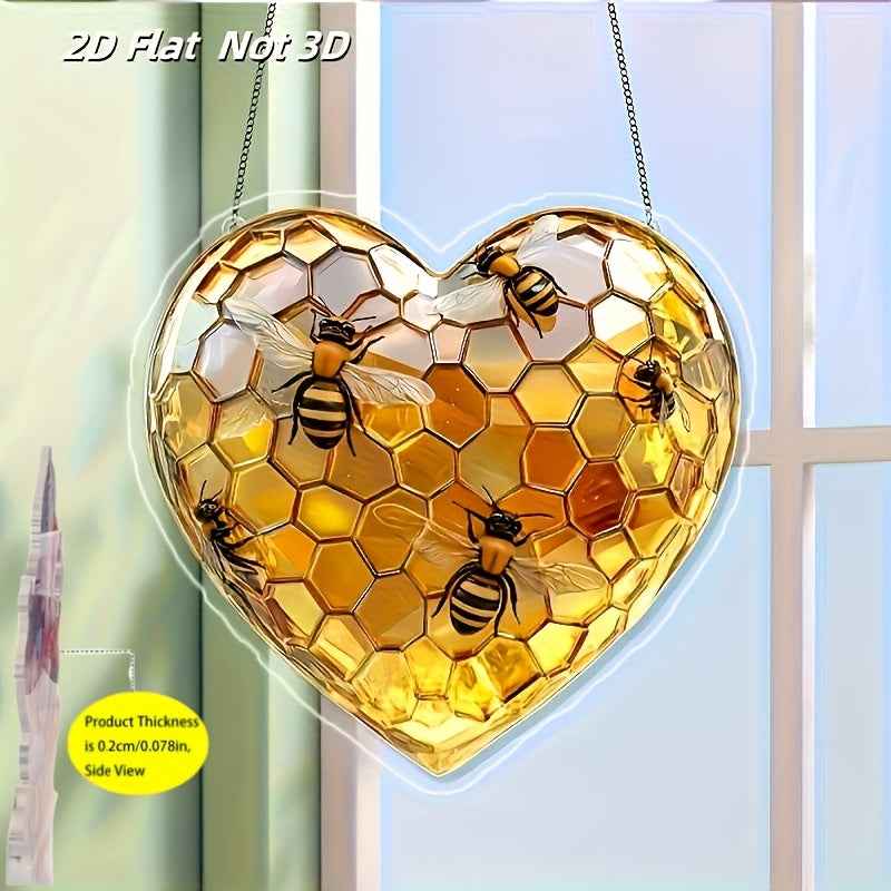[Bee Theme Decoration] 2D Flat, 1pc Spring Bee Theme Honeycomb and Flycatcher Hanging Decoration, Unique Desktop Accent, Country Style Home Wall Art, Perfect Gift for Ladies and Bee Enthusiasts, 2D Flat