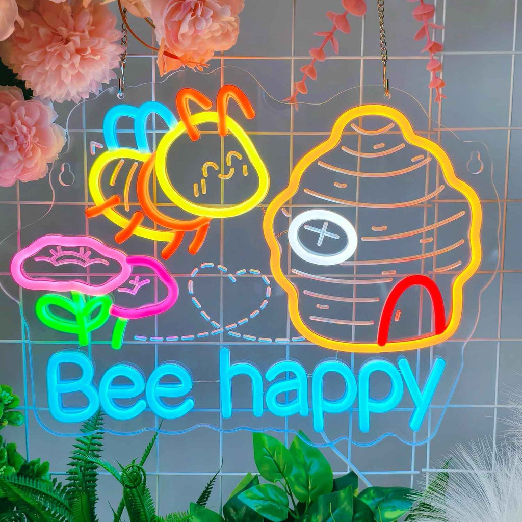 Happy Bee LED Dimmable Neon Light, Suitable for Restaurants, Shops, Bars, Cafes, Parties, Bedrooms, and Home Decorations, USB Powered, Usb Powered Decor, Retail Display Illumination, Color Changing Light, Decorative Neon Tube