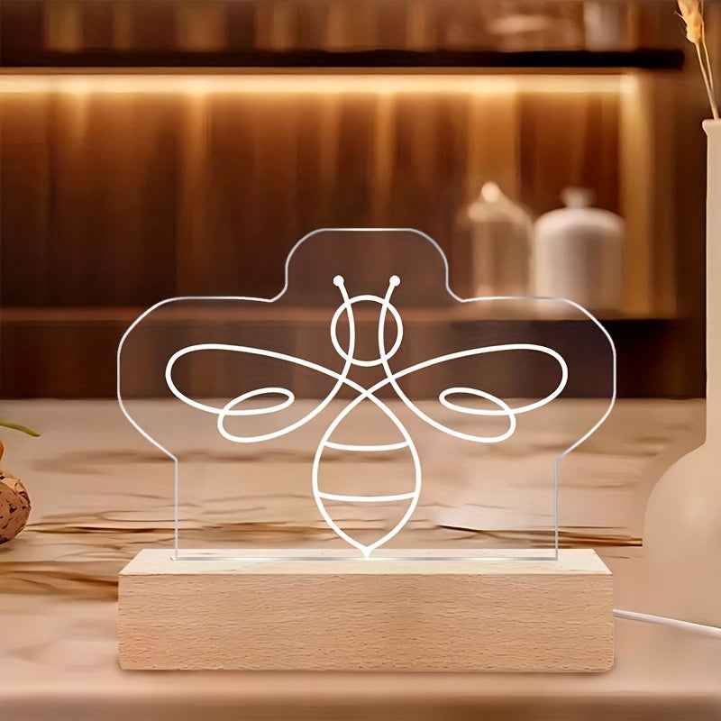 2D Flat, 1pc Handmade Bee-Themed Acrylic Night Light with RGB LED Glow - Bohemian Bedside Lamp, Cute Bee-Shaped Bulb Room,, Birthday Gift, Low-Voltage Lighting (Warm White/Cool Blue) - Beekeeper's Lamp Decor