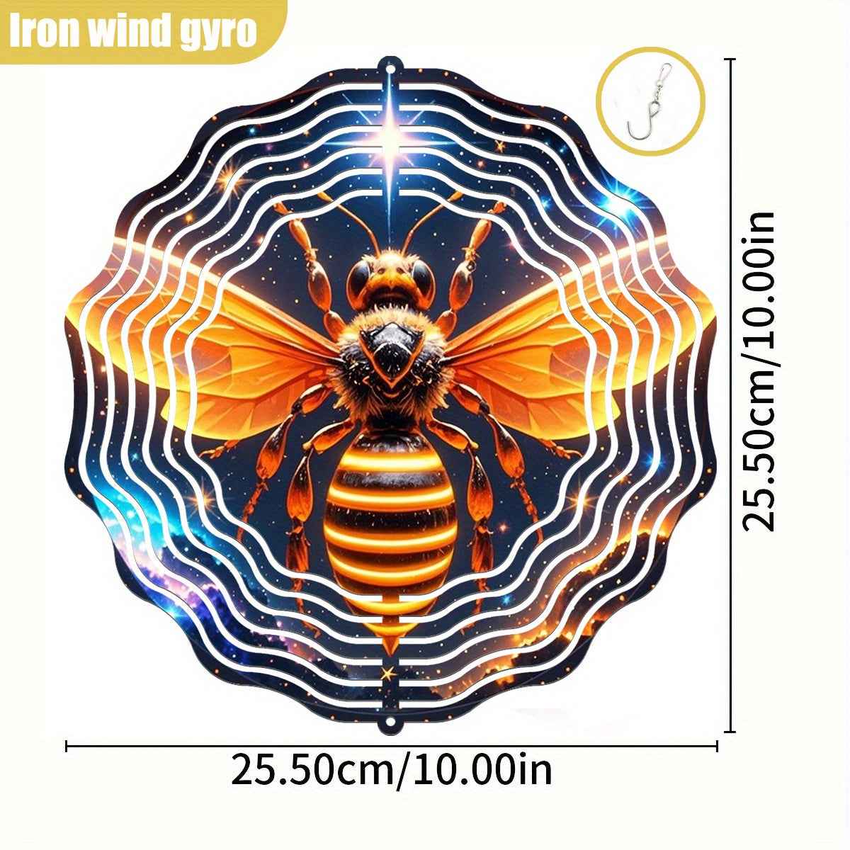 1pc 3D Glowing Bee in Starry Night Sky Iron Hanging Ornament - 10in Dual-Sided Rotating Wind Spinner with 360° Motion, No Batteries/Electricity, All-Season Indoor/Outdoor Decoration for Garden, Weddings, Christmas, Easter &