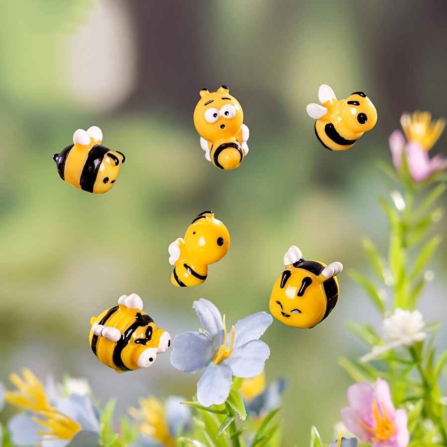10pcs Glow-in-the-Dark Mini Bee Figurines - Resin Honeybee Garden Decor for DIY Fairy Gardens, Terrariums & Pot Planters, Cute Animal Theme Outdoor Decoration, Bee Deco