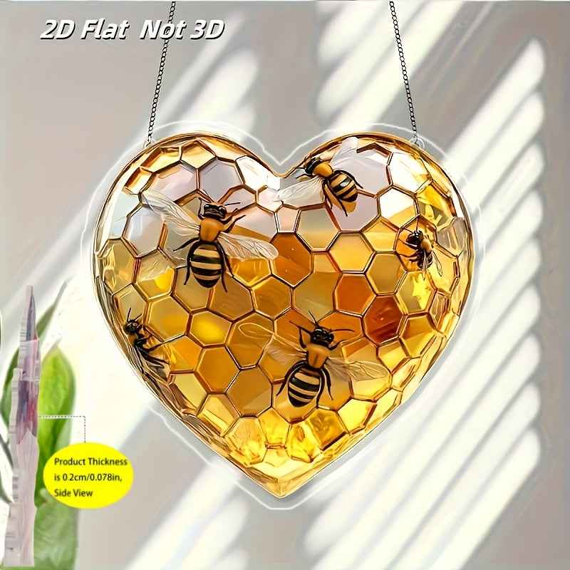 [Bee Theme Decoration] 2D Flat, 1pc Spring Bee Theme Honeycomb and Flycatcher Hanging Decoration, Unique Desktop Accent, Country Style Home Wall Art, Perfect Gift for Ladies and Bee Enthusiasts, 2D Flat