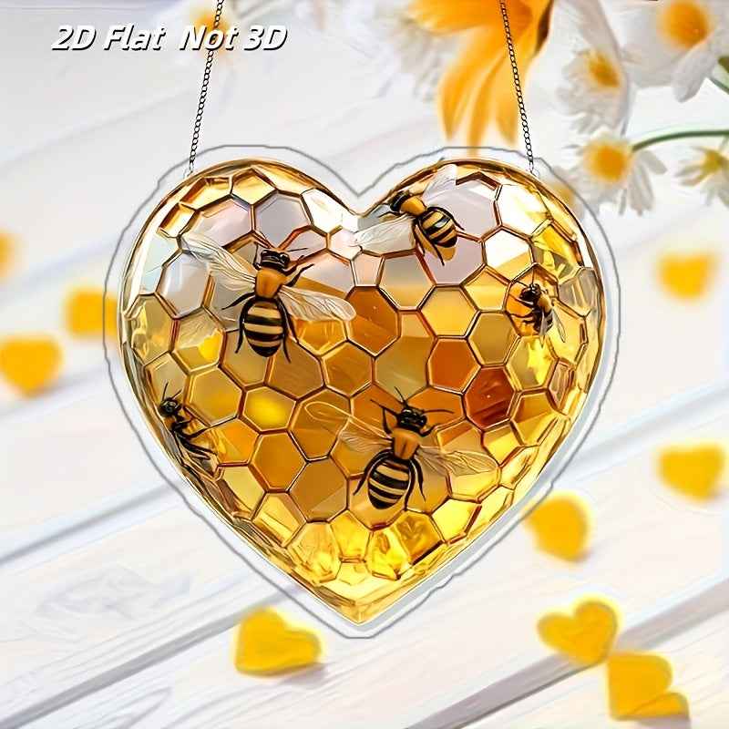 [Bee Theme Decoration] 2D Flat, 1pc Spring Bee Theme Honeycomb and Flycatcher Hanging Decoration, Unique Desktop Accent, Country Style Home Wall Art, Perfect Gift for Ladies and Bee Enthusiasts, 2D Flat