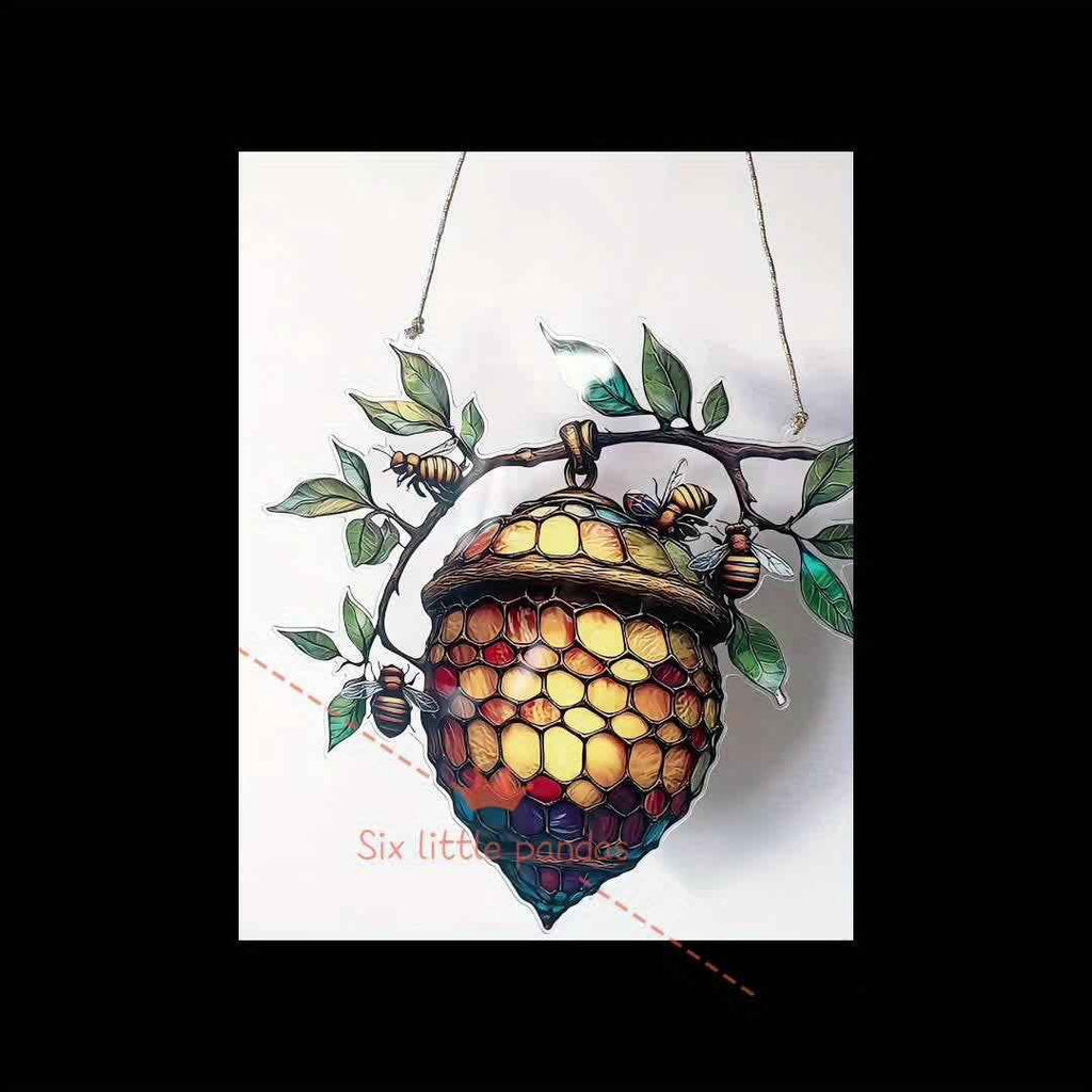 1pc, 2D Flat Vibrant Beehive and Bee Acrylic Suncatcher - Stained Glass Style Window Hanging, Great for Garden and Home Decoration, Perfect Birthday and Holiday Gift