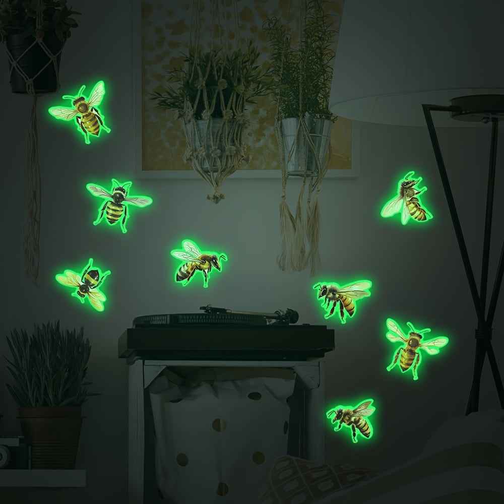 Charming Bee-Themed Glow-in-the-Dark Wall Decal - Removable & Waterproof PVC Sticker for Living Room, Bedroom, Dorms, Classrooms - 7.9x11.8 inches