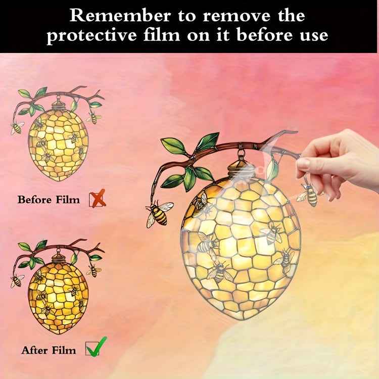 1pc, 2D Flat Vibrant Beehive and Bee Acrylic Suncatcher - Stained Glass Style Window Hanging, Great for Garden and Home Decoration, Perfect Birthday and Holiday Gift