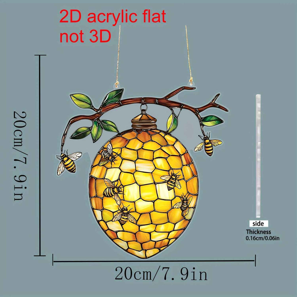 1pc, 2D Flat Vibrant Beehive and Bee Acrylic Suncatcher - Stained Glass Style Window Hanging, Great for Garden and Home Decoration, Perfect Birthday and Holiday Gift
