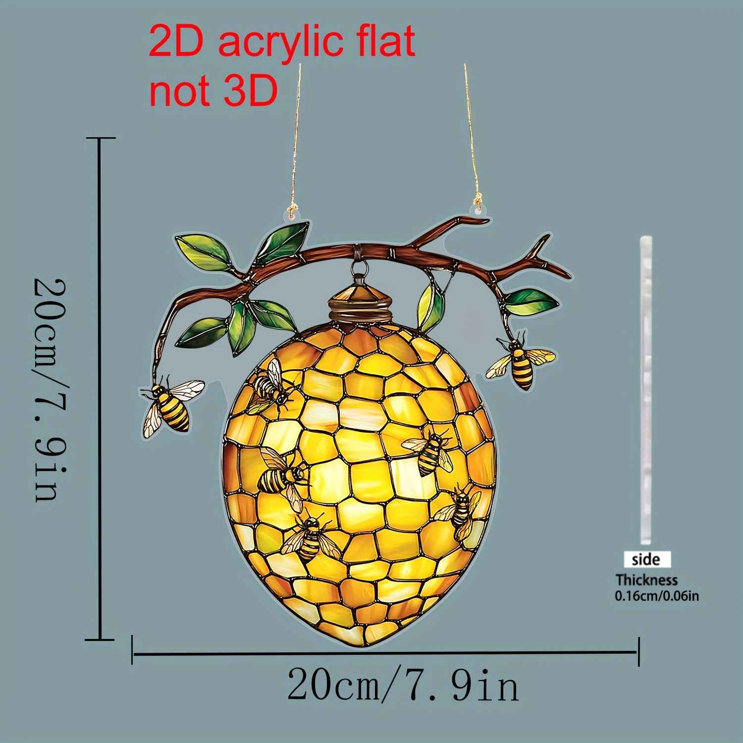 1pc, 2D Flat Vibrant Beehive and Bee Acrylic Suncatcher - Stained Glass Style Window Hanging, Great for Garden and Home Decoration, Perfect Birthday and Holiday Gift