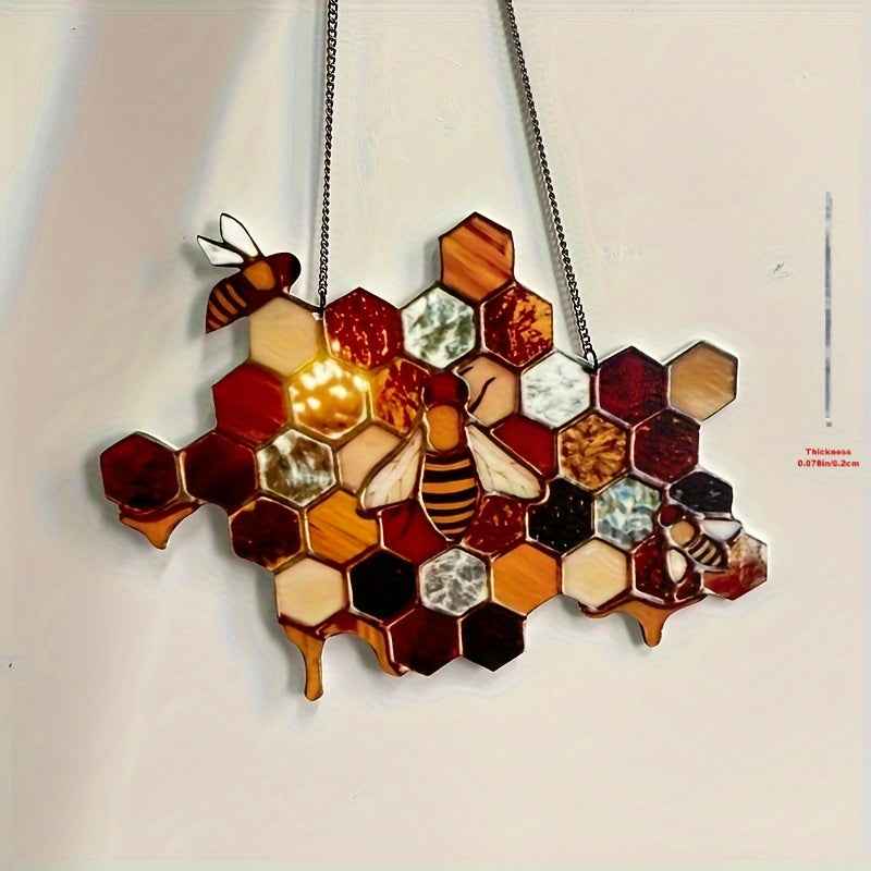 2D Flat, 2D Flat Bee and Honeycomb Colorful Acrylic Style Succulent Hanging Decor - Beautiful Garden and Outdoor Wall Decoration, Fully Power-Free, Perfect for Home and Lawn Ornaments, Suitable for Use in 11 Festivals, 2D Fla