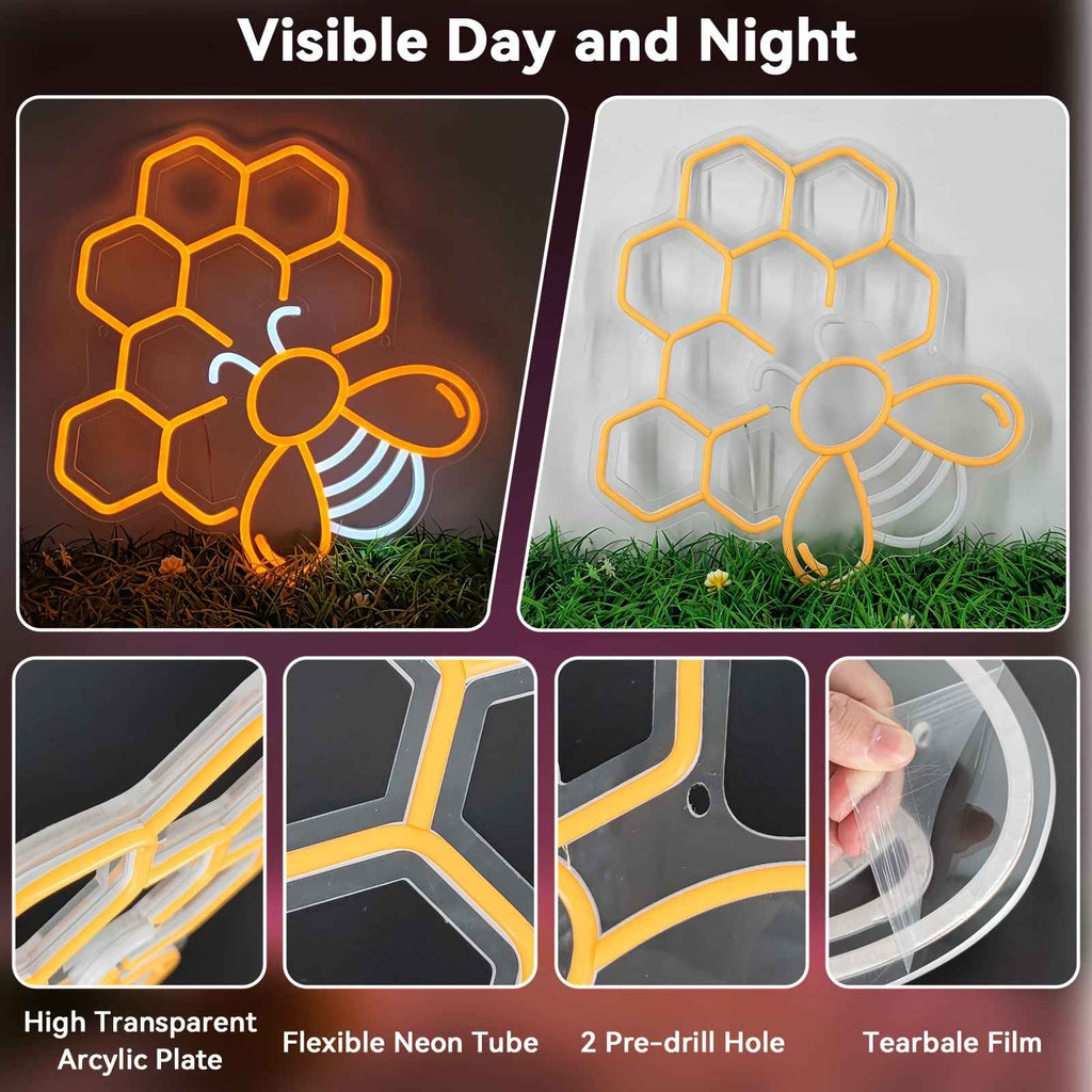 [Honeycomb Neon Sign] 1pc Honeycomb Neon Sign - 15.7"x14.6", 5V USB Powered, Dimmable Switch - Bee Lover Gift for Bedroom, Office Decor, Lighting and Decor Accessory