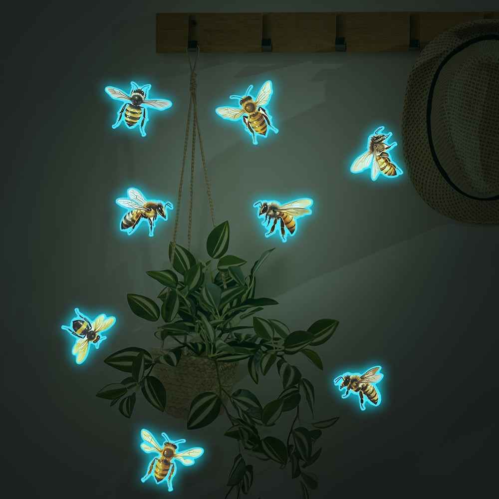 Charming Bee-Themed Glow-in-the-Dark Wall Decal - Removable & Waterproof PVC Sticker for Living Room, Bedroom, Dorms, Classrooms - 7.9x11.8 inches