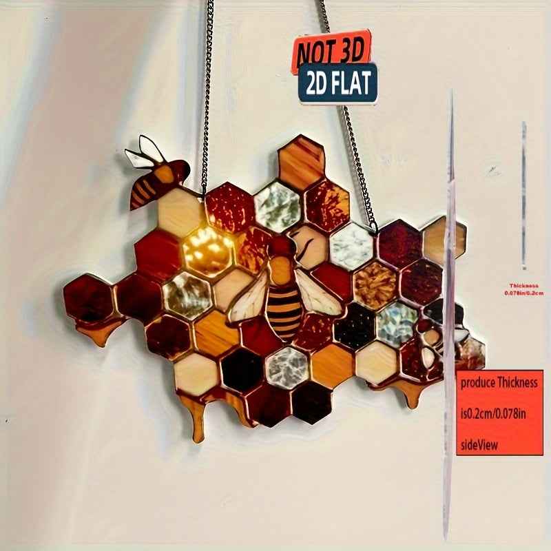 2D Flat, 2D Flat Bee and Honeycomb Colorful Acrylic Style Succulent Hanging Decor - Beautiful Garden and Outdoor Wall Decoration, Fully Power-Free, Perfect for Home and Lawn Ornaments, Suitable for Use in 11 Festivals, 2D Fla