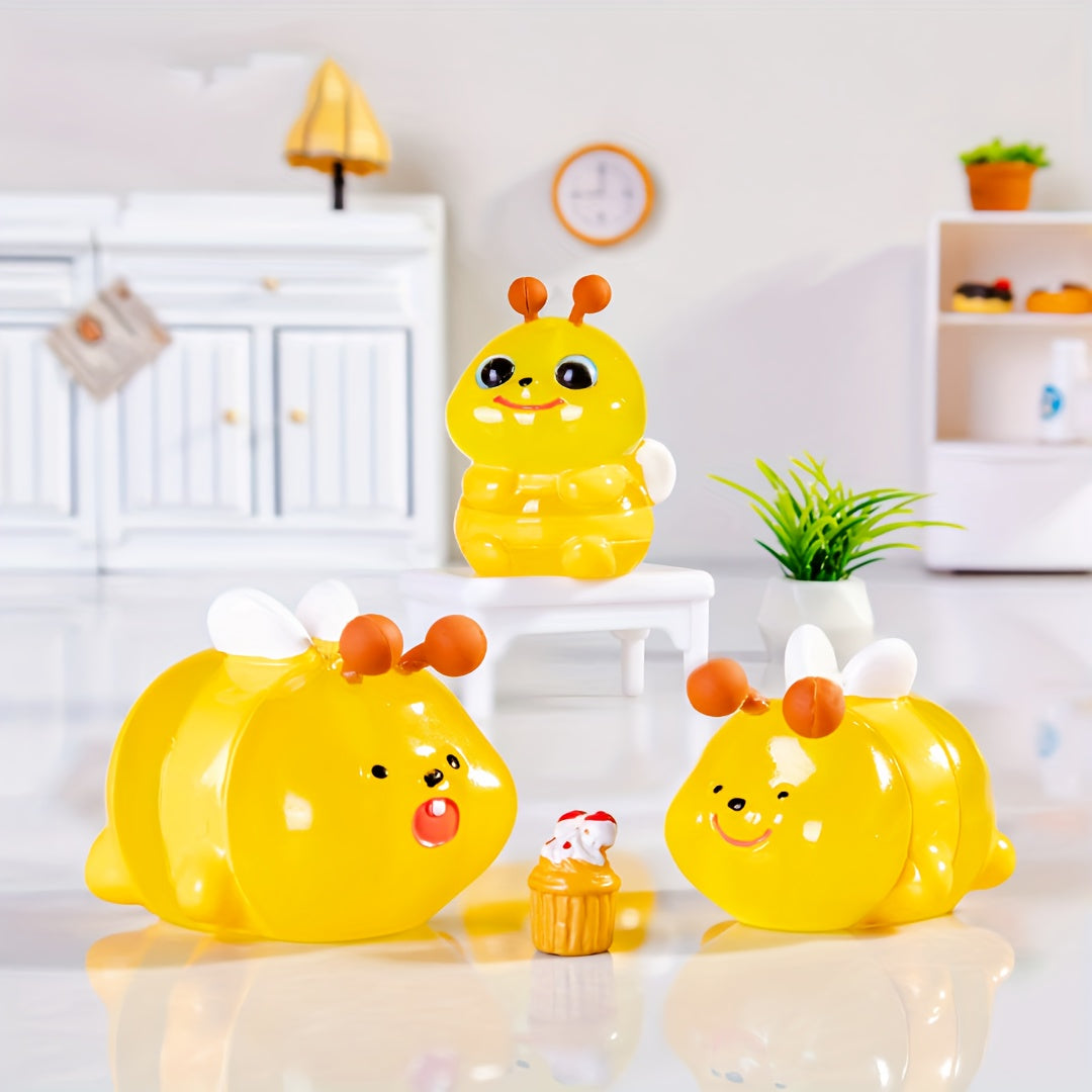 3pcs Glow-in-the-Dark Bees Light Figurines - Adorable Cartoon-Style Decor for Home, Party, and Garden