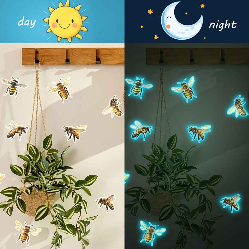 Charming Bee-Themed Glow-in-the-Dark Wall Decal - Removable & Waterproof PVC Sticker for Living Room, Bedroom, Dorms, Classrooms - 7.9x11.8 inches