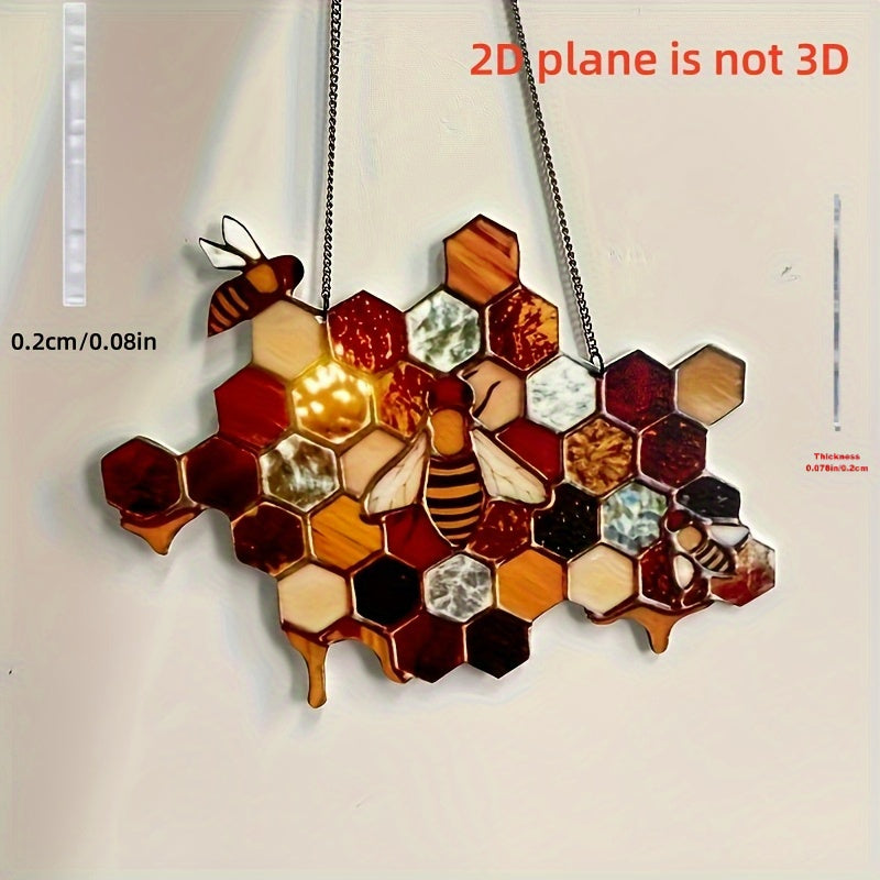 2D Flat Bees Light Suncatcher Hanging Decor - Colorful Acrylic Bee and Honeycomb Succulent Garden Wall Ornament, Ideal for Home and Lawn in 11 Festivals
