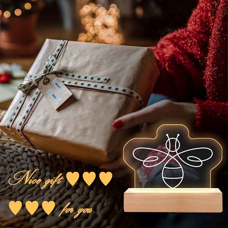 2D Flat, 1pc Handmade Bee-Themed Acrylic Night Light with RGB LED Glow - Bohemian Bedside Lamp, Cute Bee-Shaped Bulb Room,, Birthday Gift, Low-Voltage Lighting (Warm White/Cool Blue) - Beekeeper's Lamp Decor
