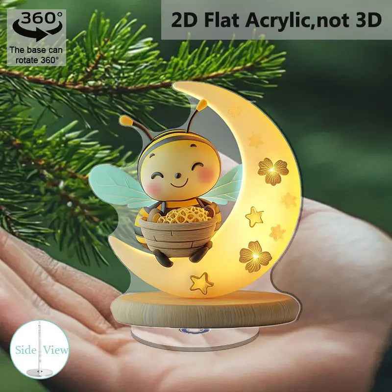 2D Flat, 2D Flat Acrylic Desktop Decor - Rotating Moonlit Bee with Warm Glow, Humorous Smiling Bee & Honeycomb Design, Durable PMMA Material, Indoor/Outdoor Home Office Decoration, No Electricity Needed, Little Bee Lamp, Bee